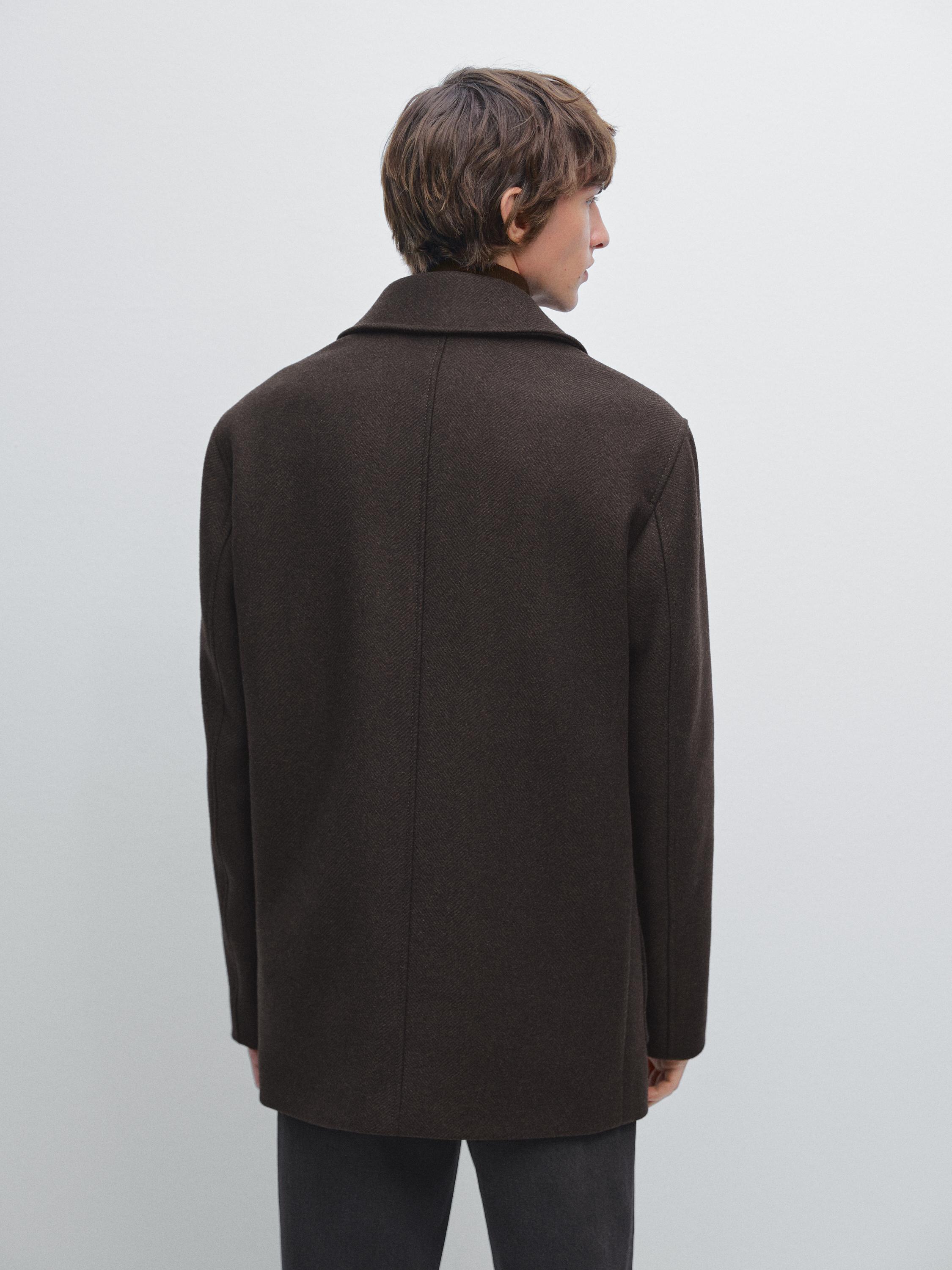 Mid-length herringbone wool blend coat